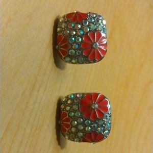 Lia Sophia pink daisy and crystal earrings